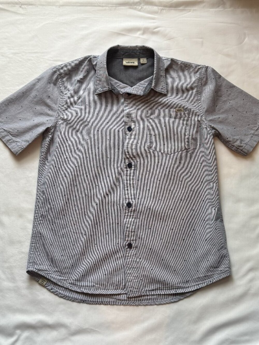 VANS Boys Youth Size L 14-16 Short Sleeve Button Down Shirt Micro Print Cotton